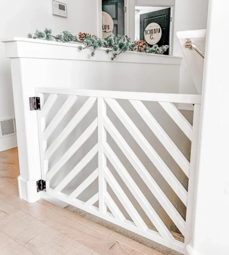 chevron pattern diy dog gate indoor with diagonal white slats