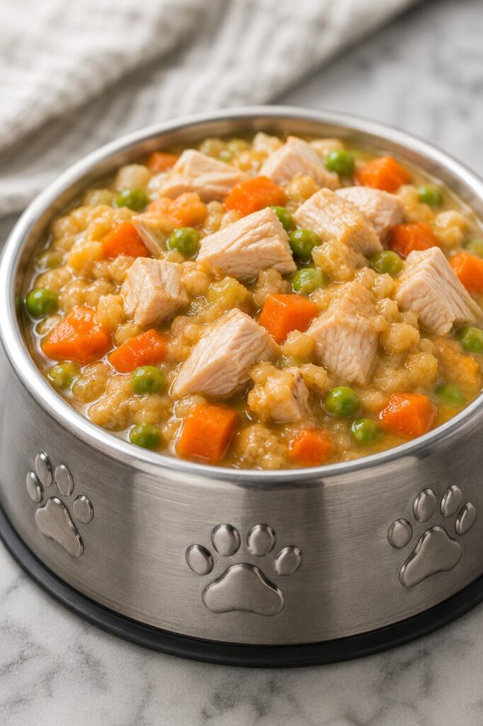 chicken pumpkin dog stew with carrots and green peas