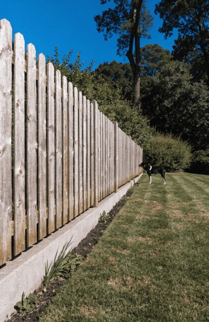 Concrete footer fence construction view large dog yard