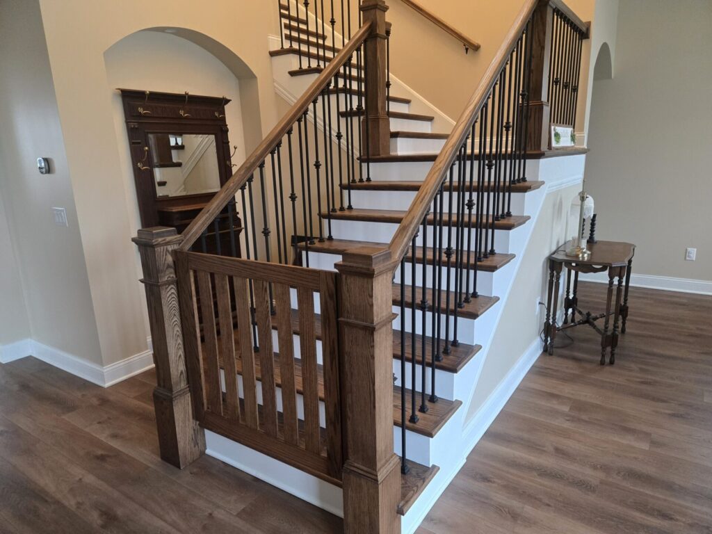craftsman mission style wooden dog gate for staircase
