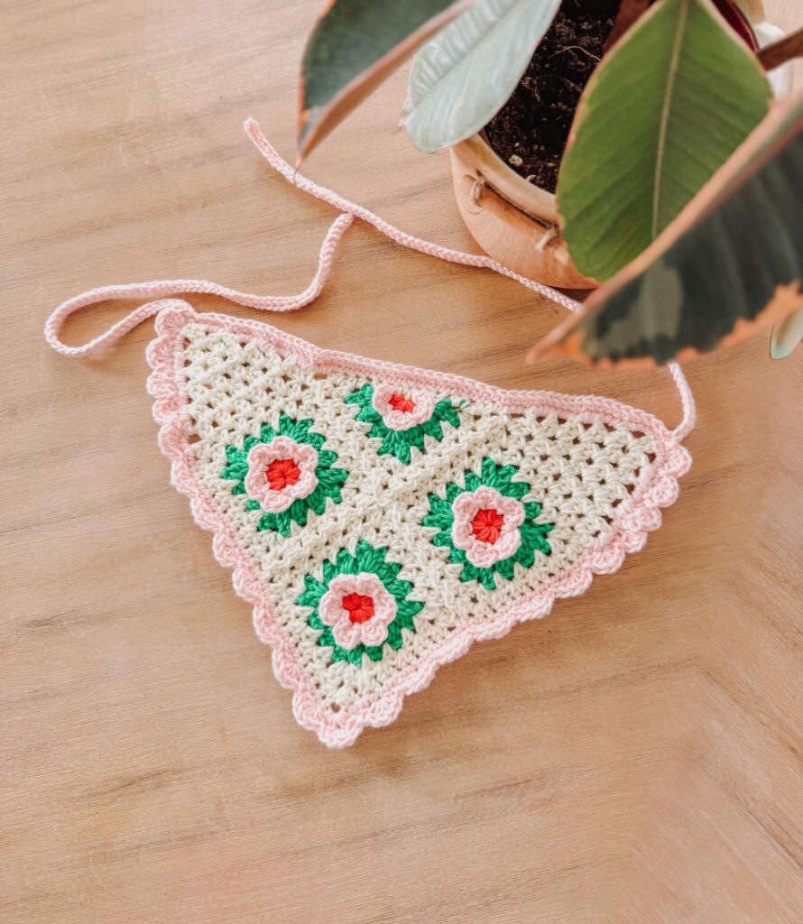 Dog bandana diy no sew crochet pattern with floral granny square design