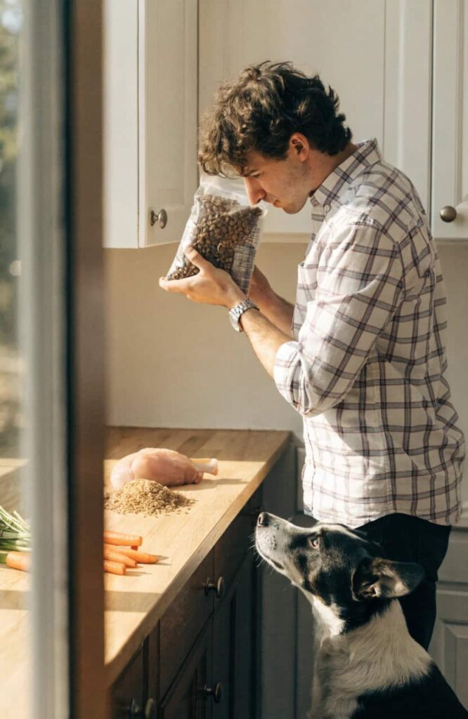 reading dog food label ingredients at home