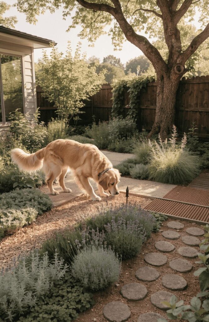 a backyard dog sensory garden designed to engage smell touch and sound
