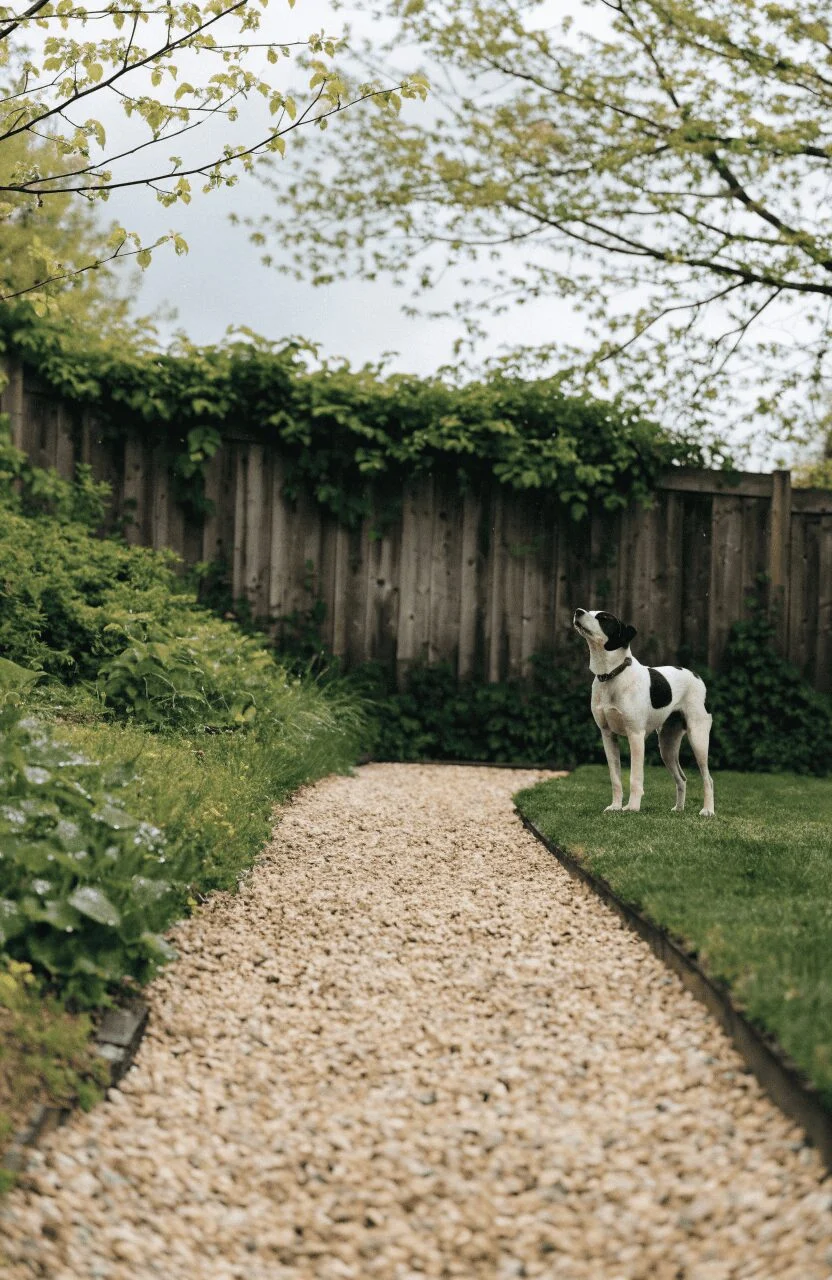 Backyard drainage trench keeping ground dry for dogs