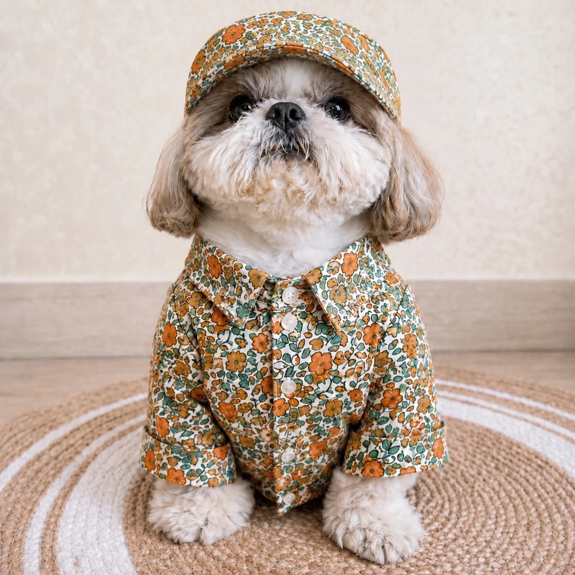 shih tzu in diy dog clothes ideas floral button down shirt with matching floral cap