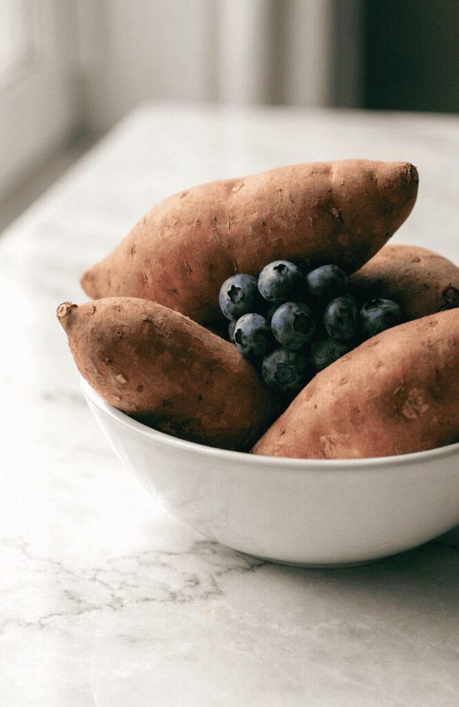 Sweet potatoes and blueberries for Sweet Potato Blueberry Chews for Dogs