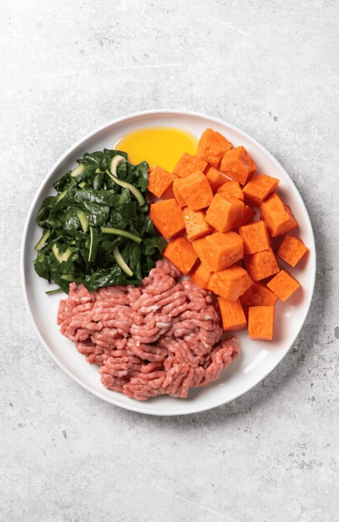balanced homemade dog food portions protein vegetables carbs