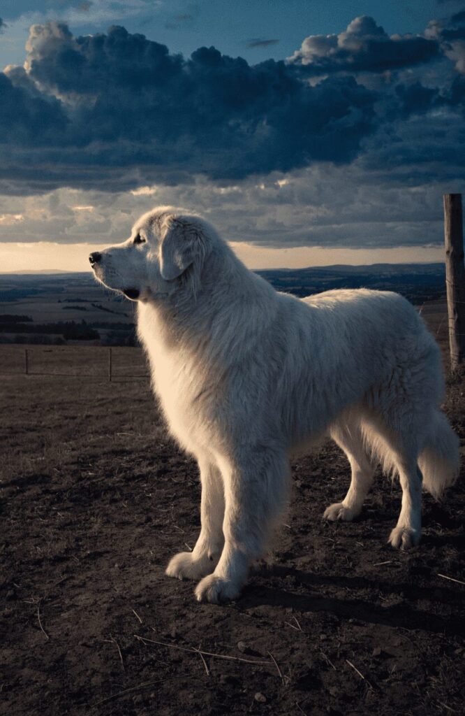 Great Pyrenees large property guardian at dusk
