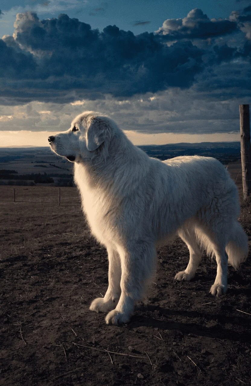 Great Pyrenees large property guardian at dusk