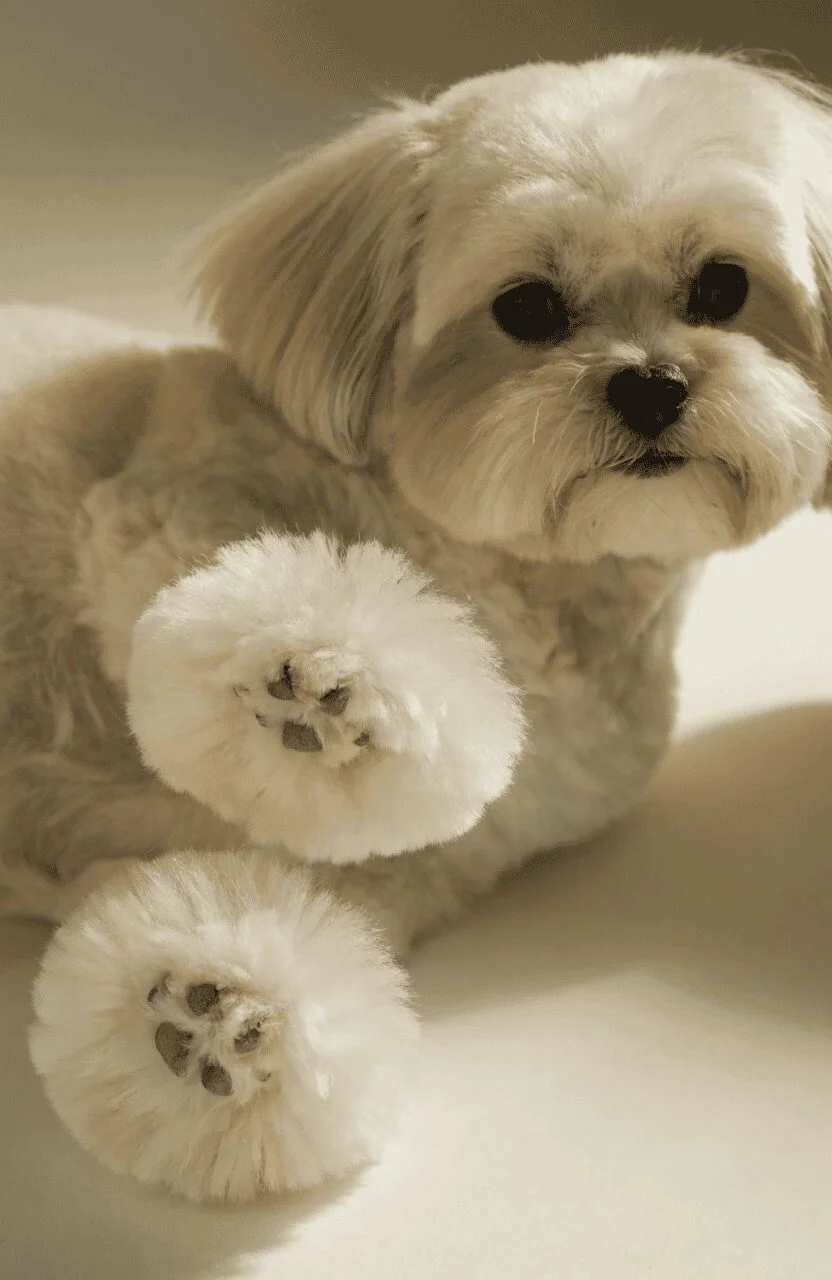 Havanese puppy trim with round fluffy paws