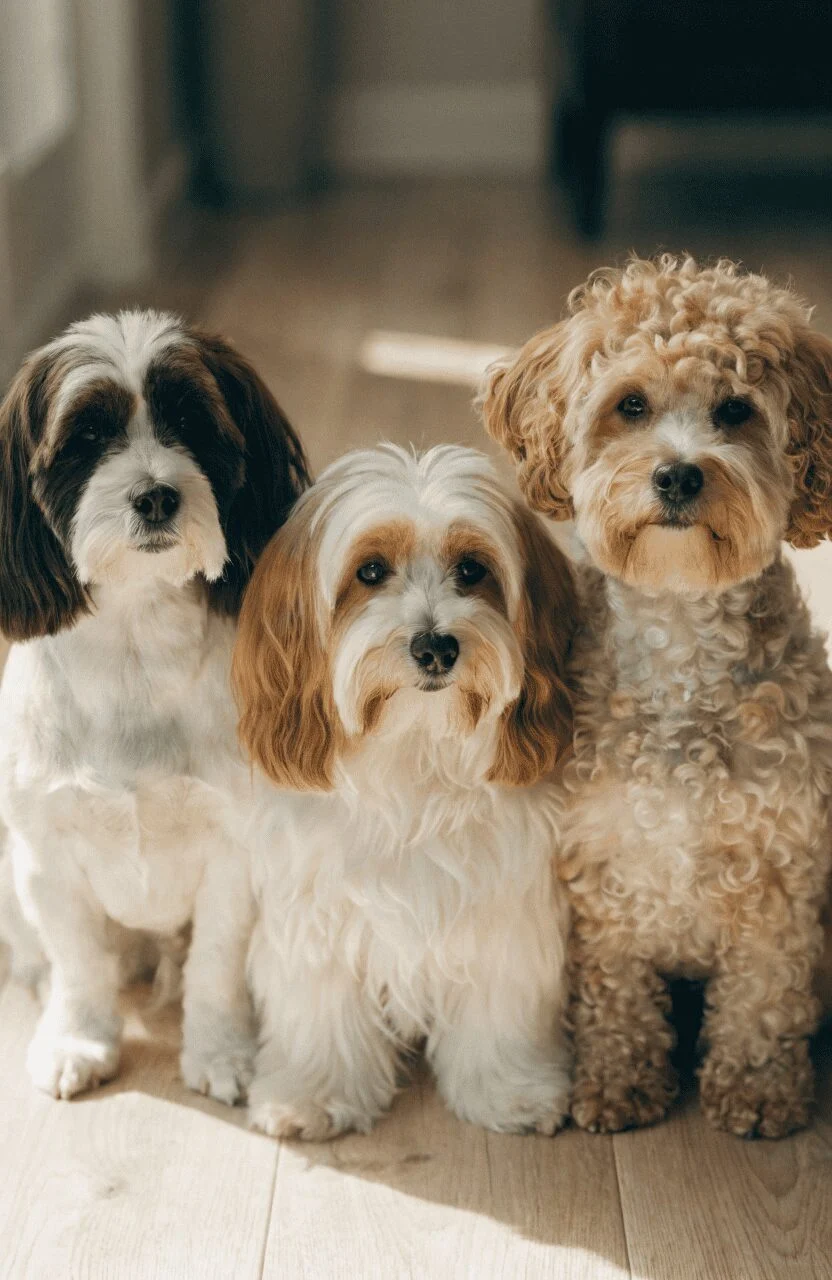 three Havanese dogs showing different coat textures