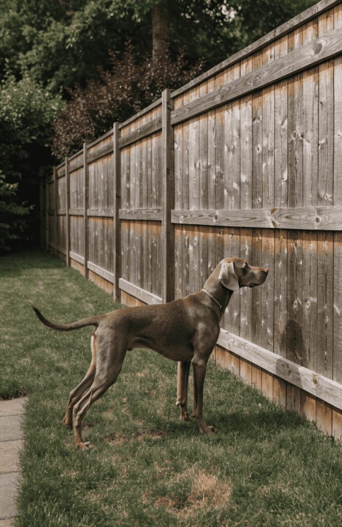 Large dogs jump prevention fence backyard scene