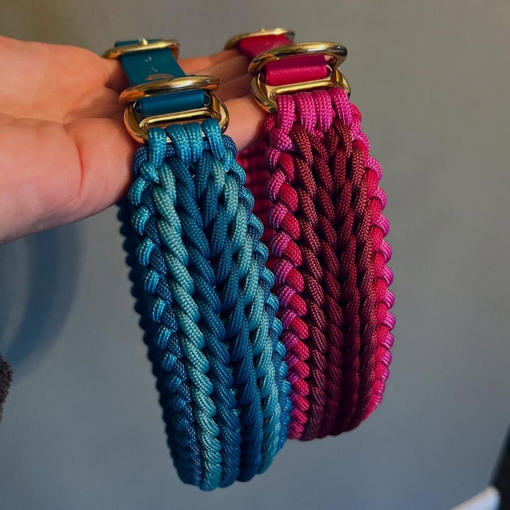 monochrome paracord dog collar ideas in teal and deep burgundy