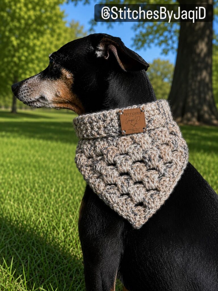 Dog bandana diy no sew idea ribbed crochet bandana on a black and tan dog