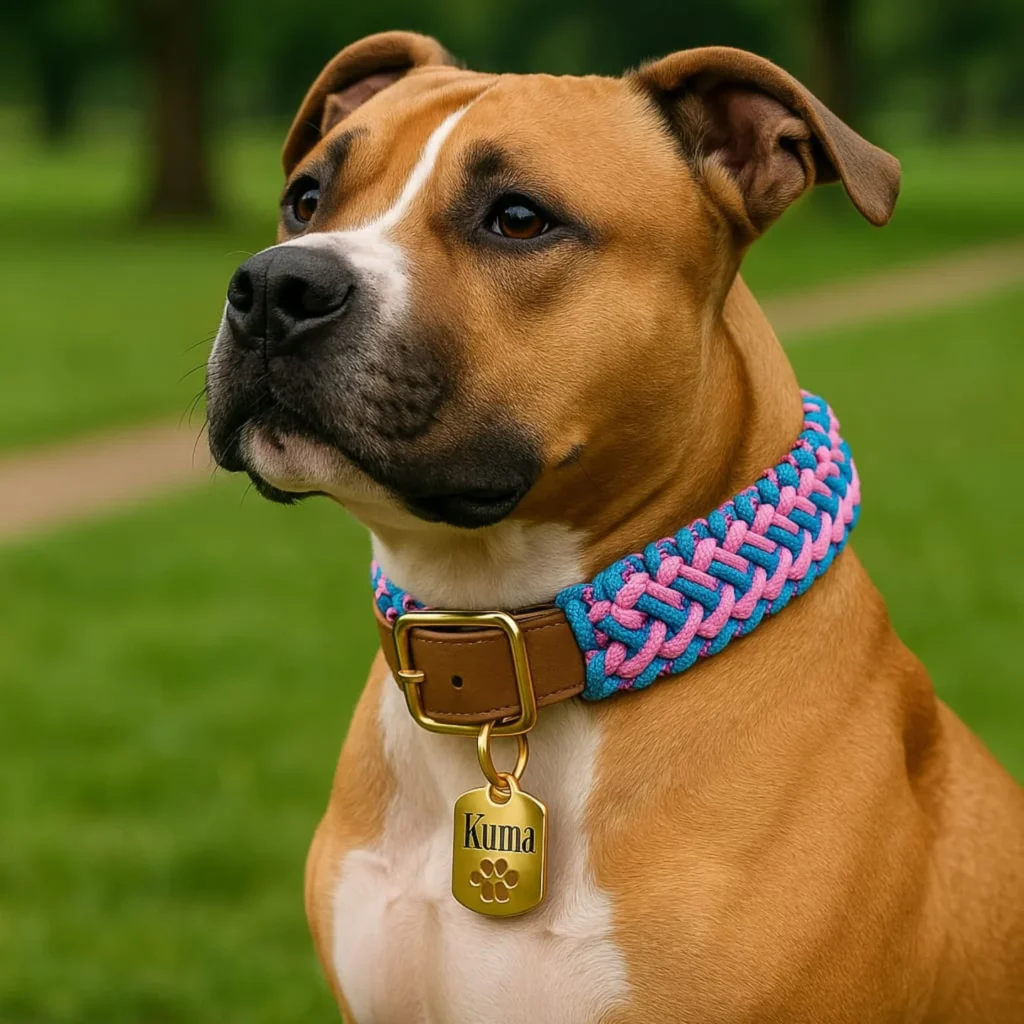 paracord dog collar diamond braid pattern in pink and blue