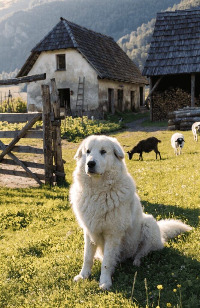 Polish Tatra Sheepdog livestock guardian dog breed on small homestead