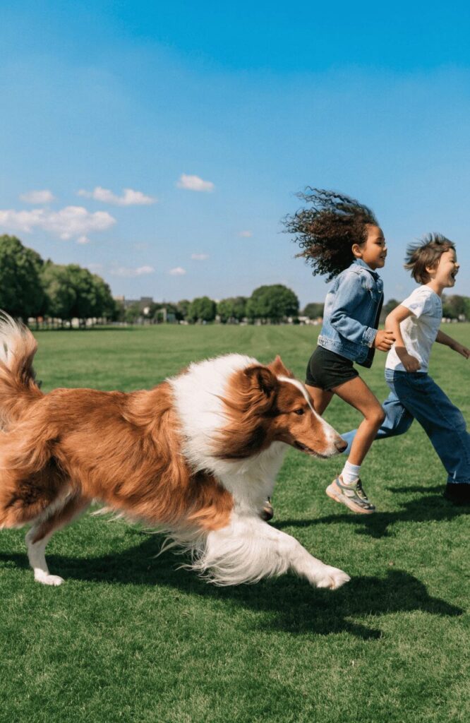 Rough Collie brown white family dog park