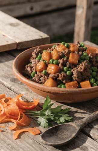 Rustic homemade beef and sweet potato dog food recipe