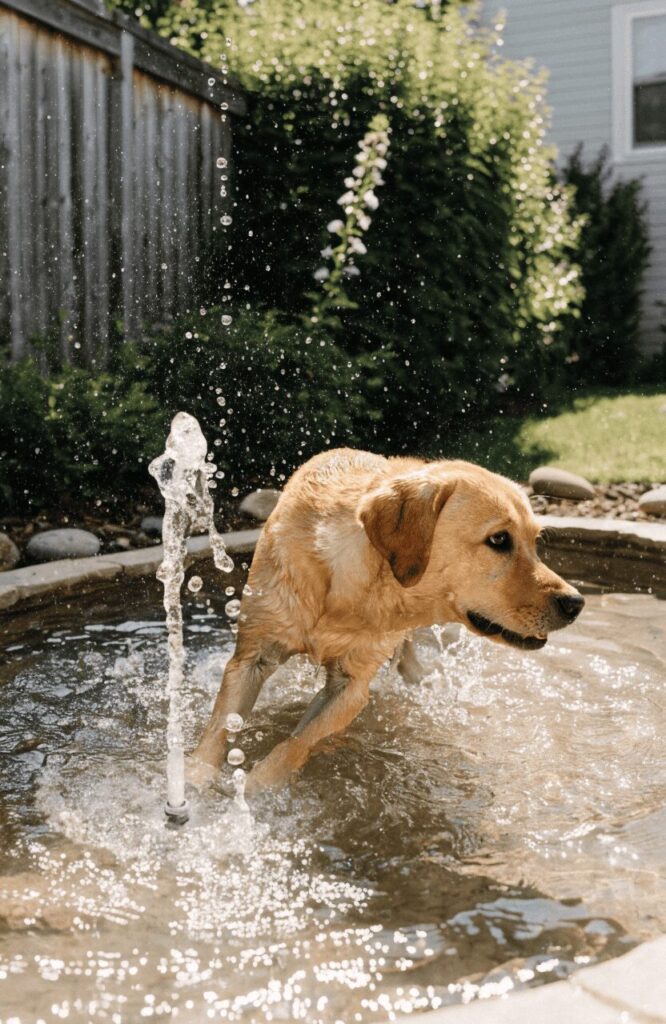 small dog friendly water feature fountain for splashing and cooling off