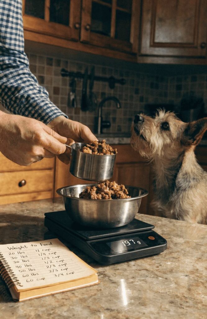 Portion control guide for homemade dog food by size