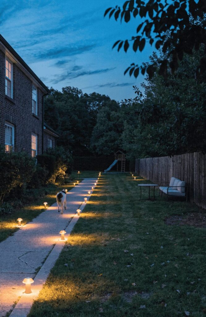 safe lighting completes the evening look of the dog-friendly backyard