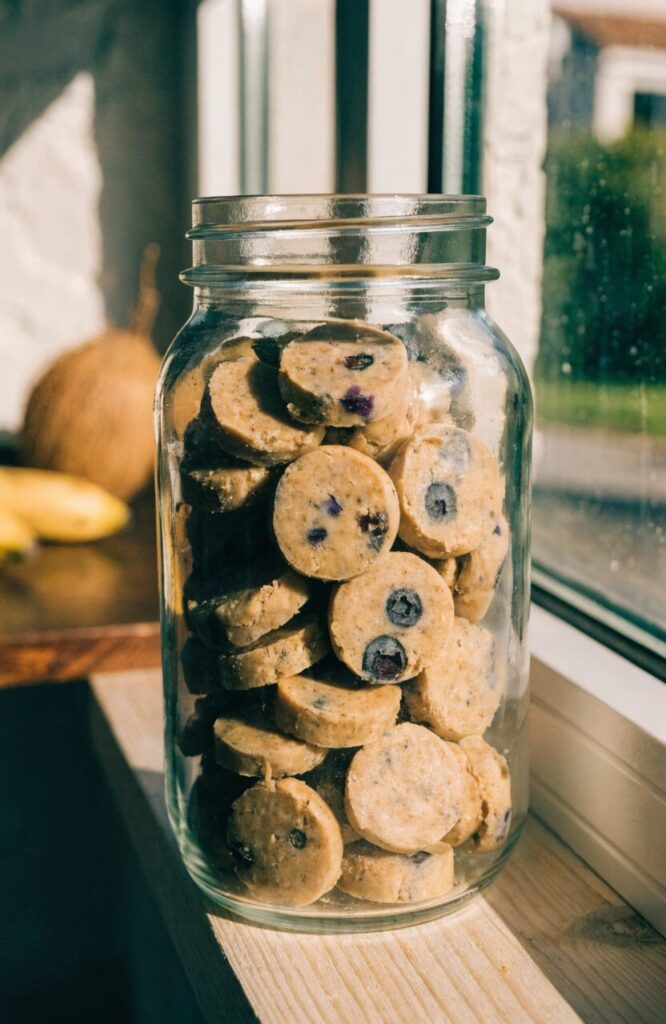 grain free blueberry peanut butter dog chews in jar