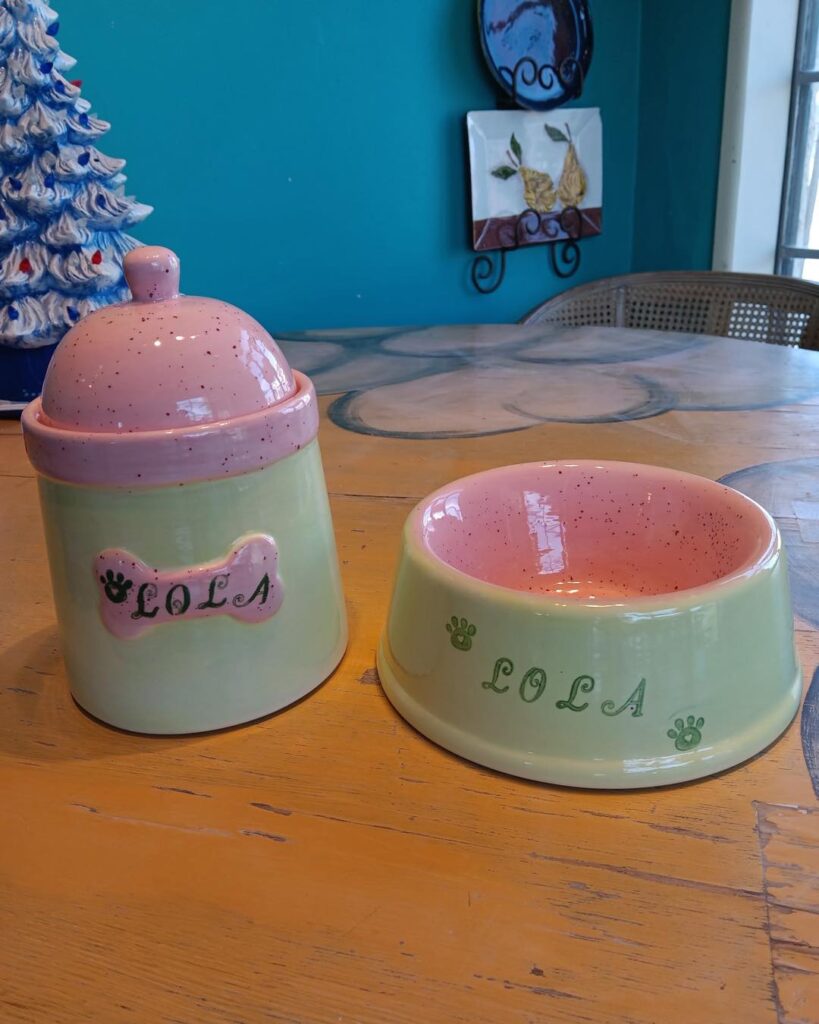 Pastel dome lid jar with bone shaped name plaque for dog treats