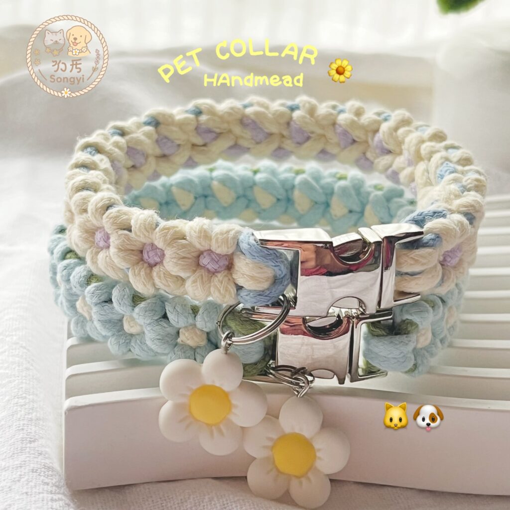 Pastel pink paracord dog collar with butterfly charms