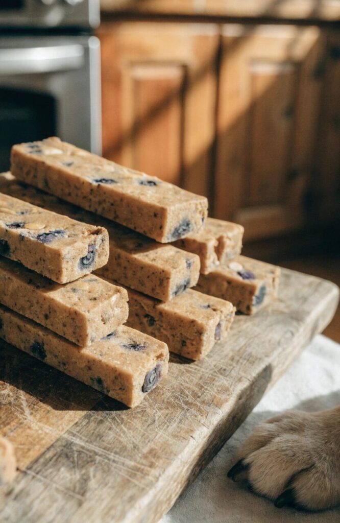 stacked baked blueberry peanut butter dog chew sticks