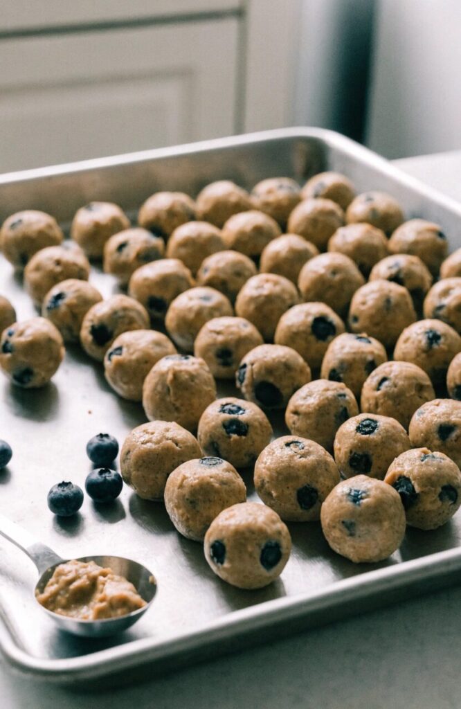 small round blueberry peanut butter dog treat bites