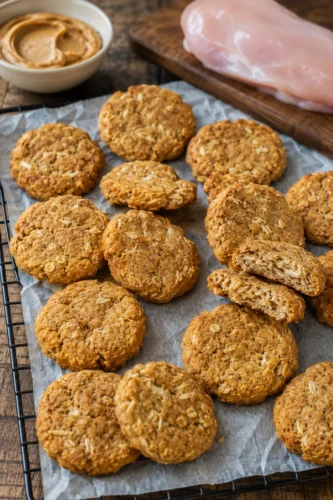 High-Protein Dog Treat Recipes: baked chicken peanut butter biscuits
