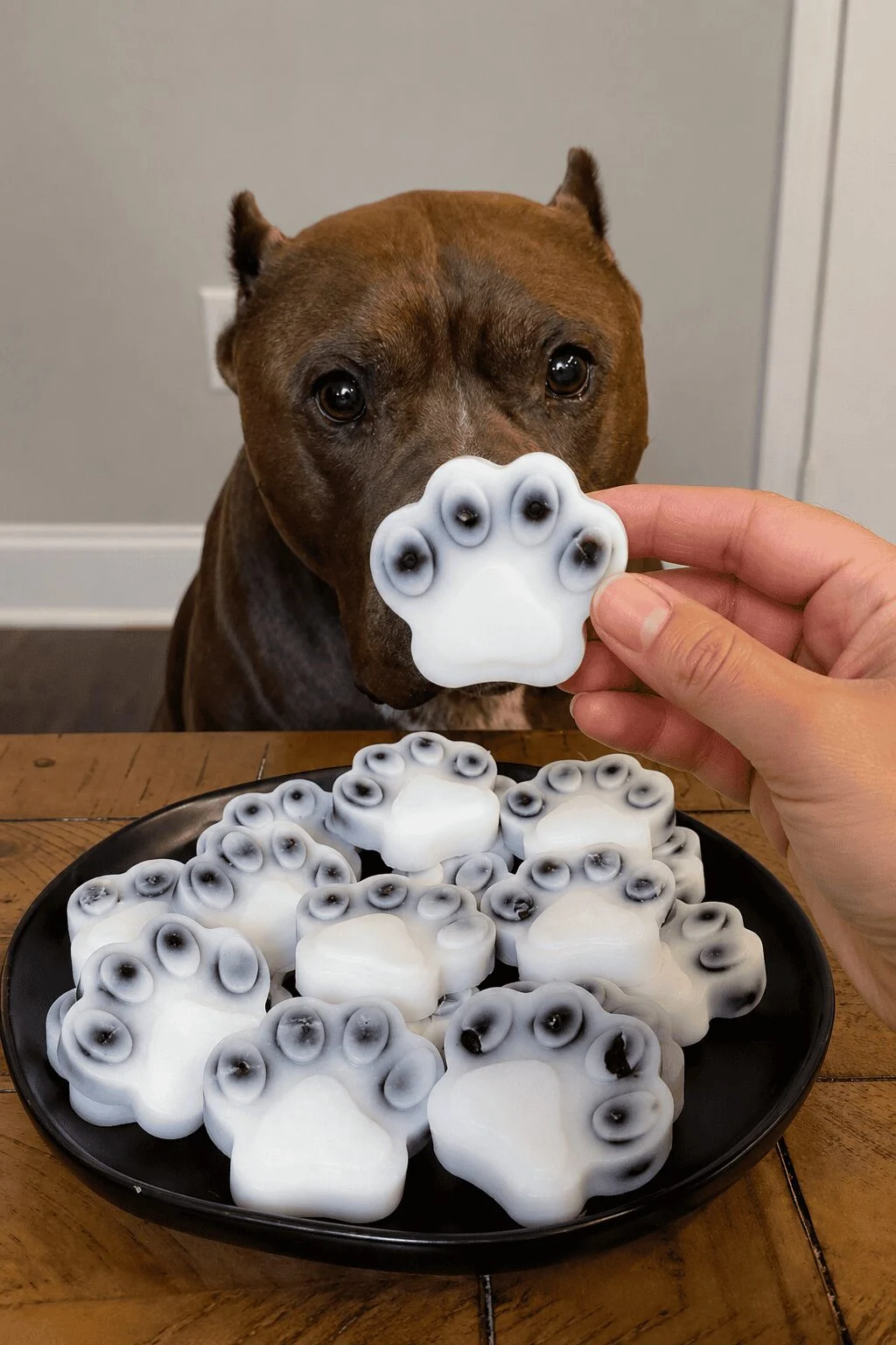 Blueberry coconut oil 2-Ingredient Dog Treats in paw shaped molds