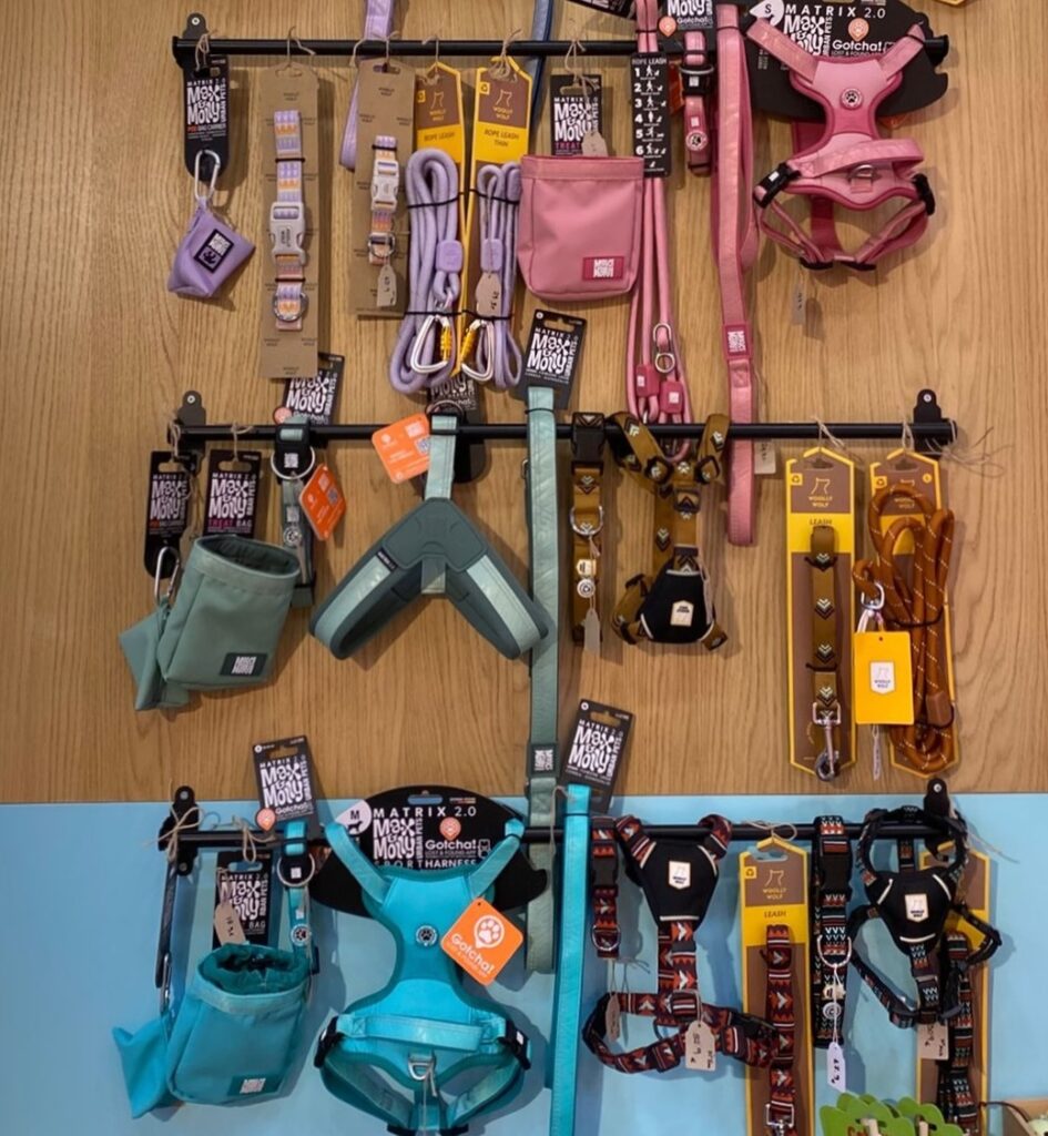 Brand-blocked treat wall shelving, a smart dog boutique layout idea