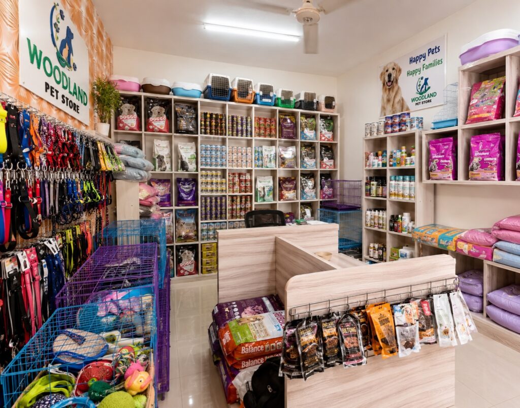 Compact, budget-friendly cubby shelf layout for small pet stores
