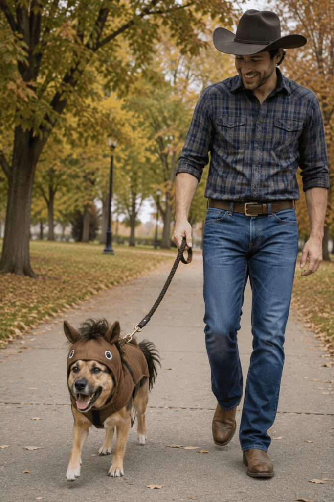 Cowboy horse costume candid photo