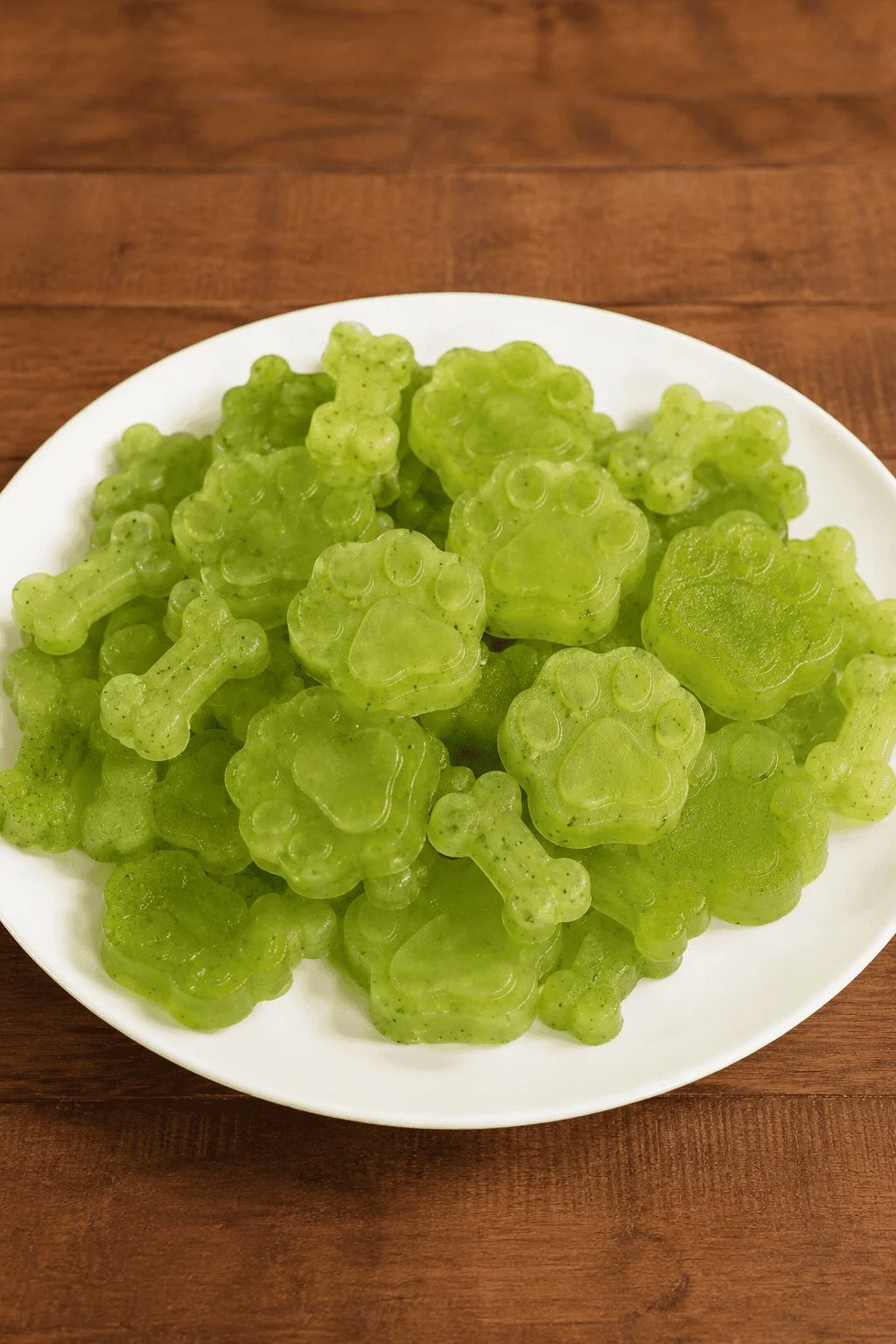 Cucumber coconut water frozen dog treats in bone and paw shapes