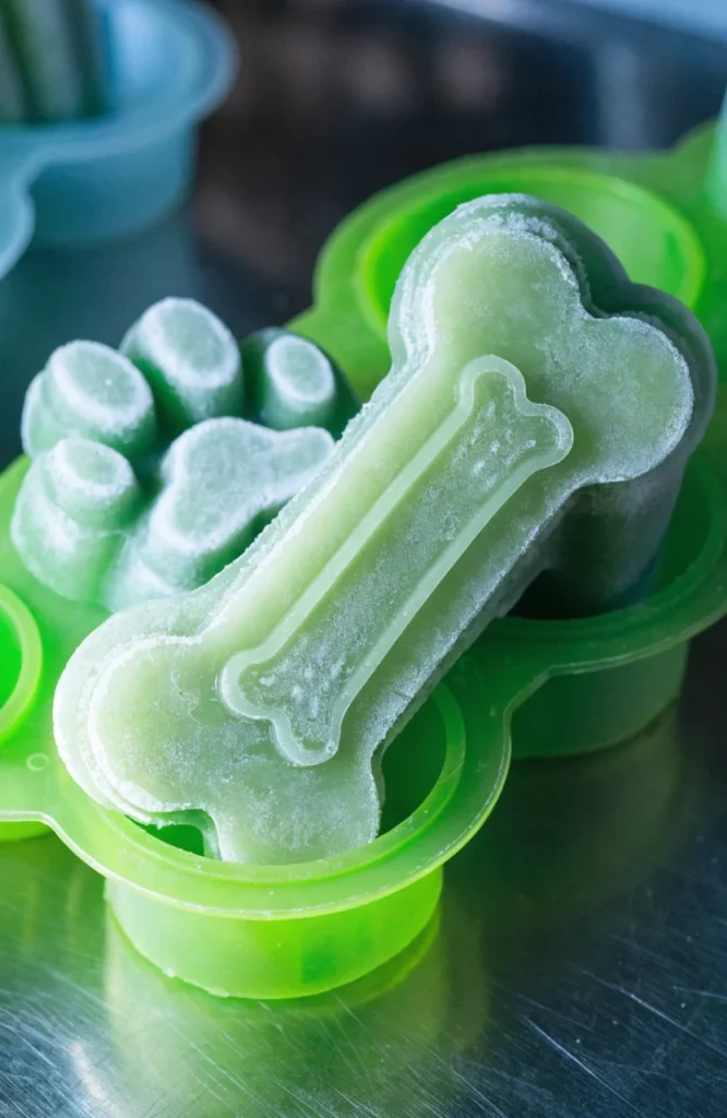 Ultra realistic bone shaped frozen cucumber dog treats from silicone mold