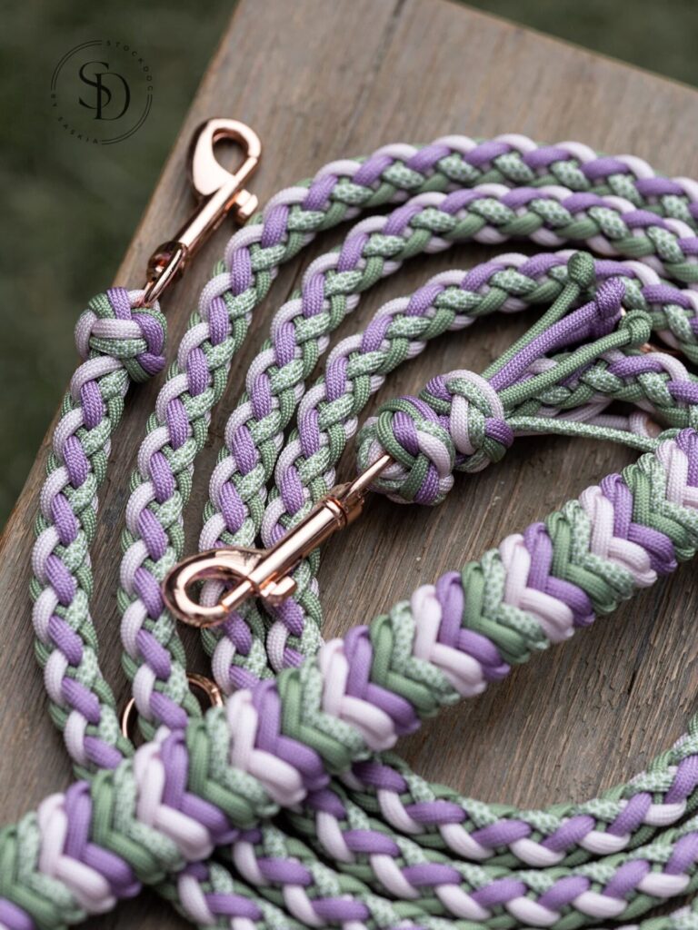 Herringbone braid leash with rose gold clip hardware