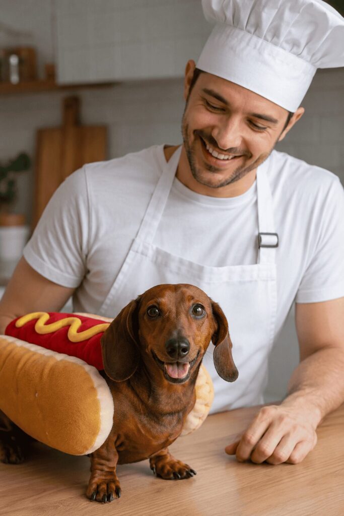 Hot dog costume detail photo dachshund