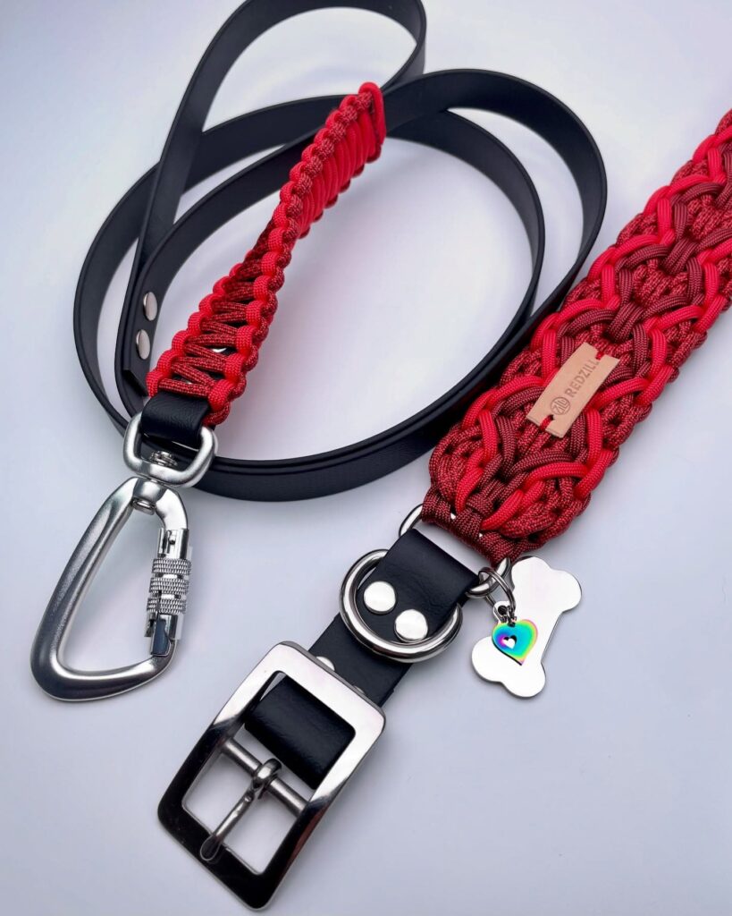 Paracord wrapped handle on biothane dog leash