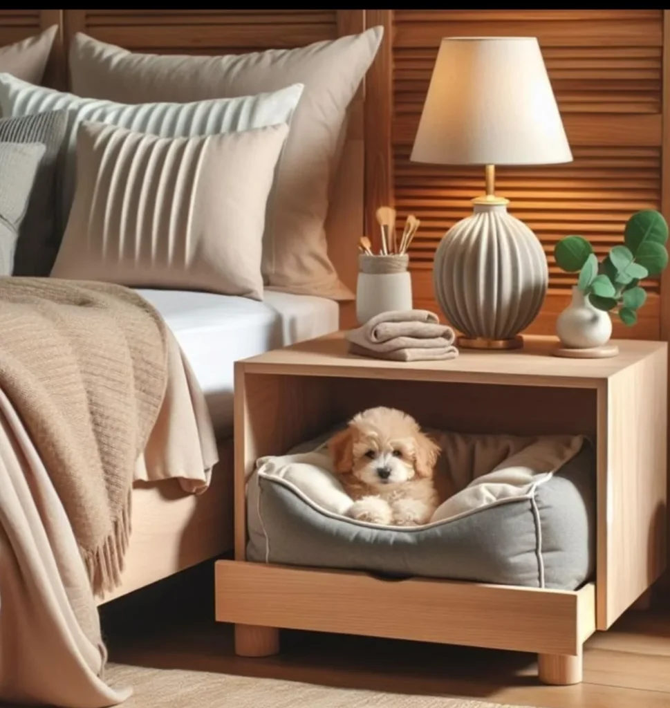 Pull out drawer nightstand bed extension idea for small dogs and puppies