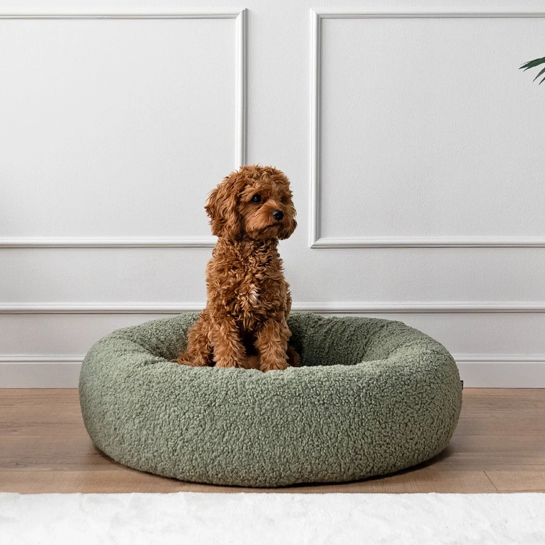 Sage boucle teddy fabric dog bed sewing pattern idea