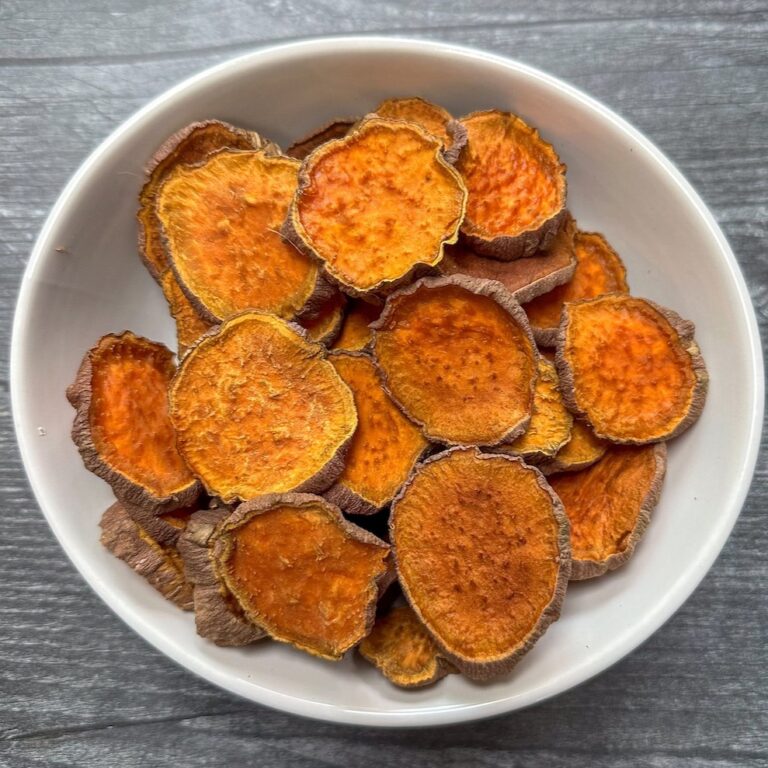 Sweet potato dehydrated dog treats with long shelf life