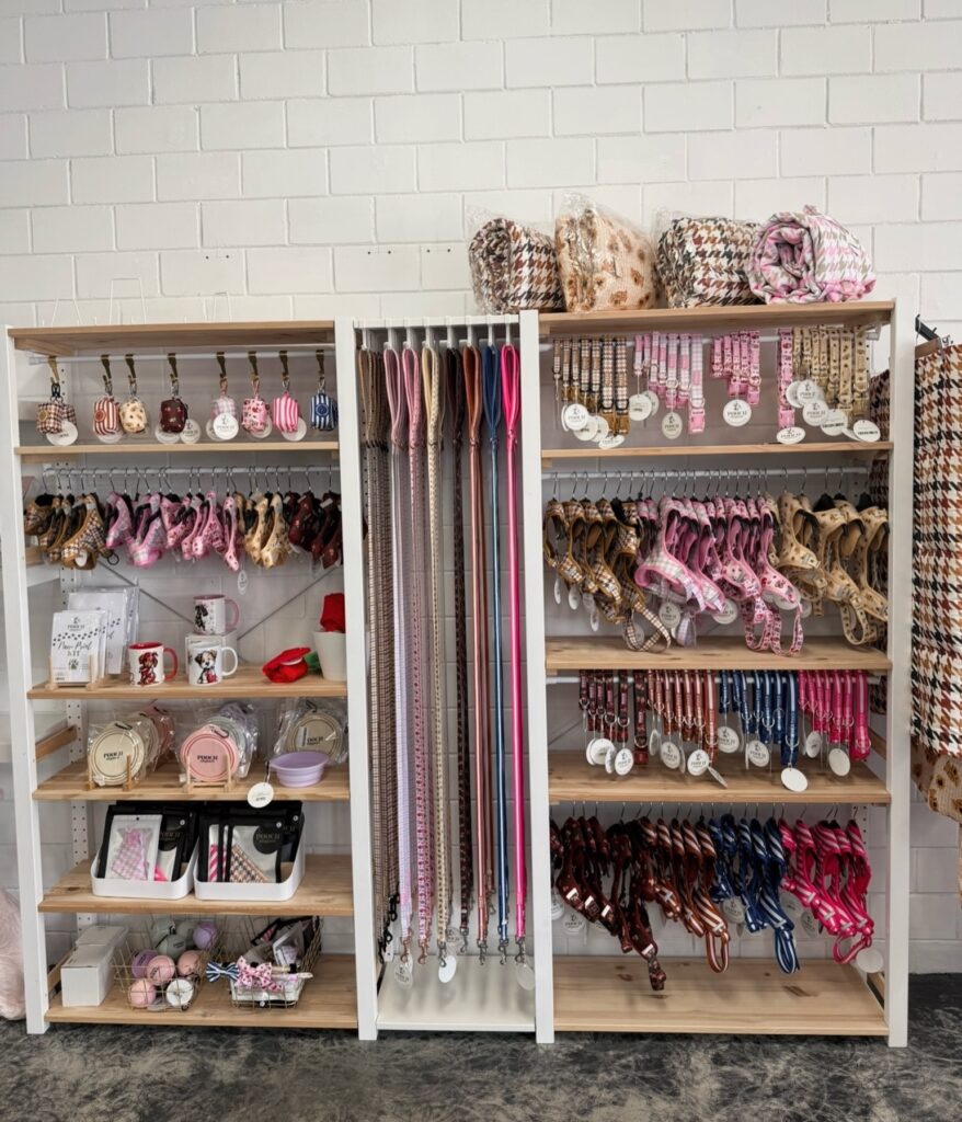 Wardrobe-rail harness display, a stylish dog boutique idea