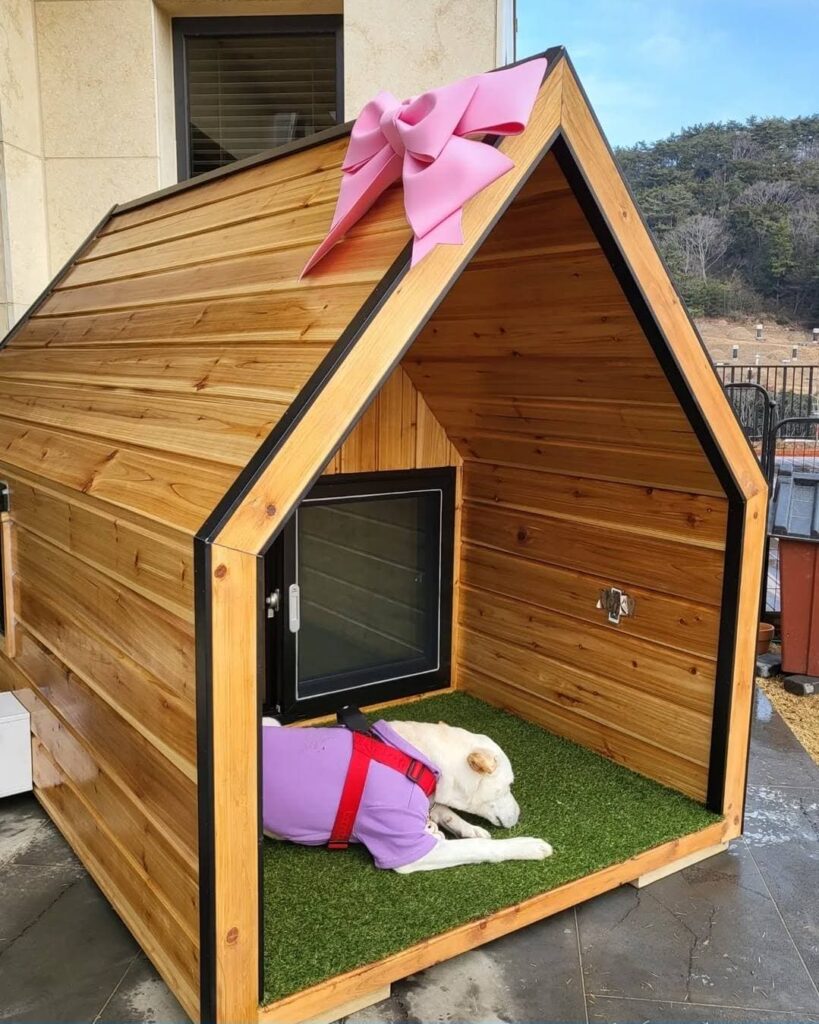 cedar boutique pallet dog house with bow