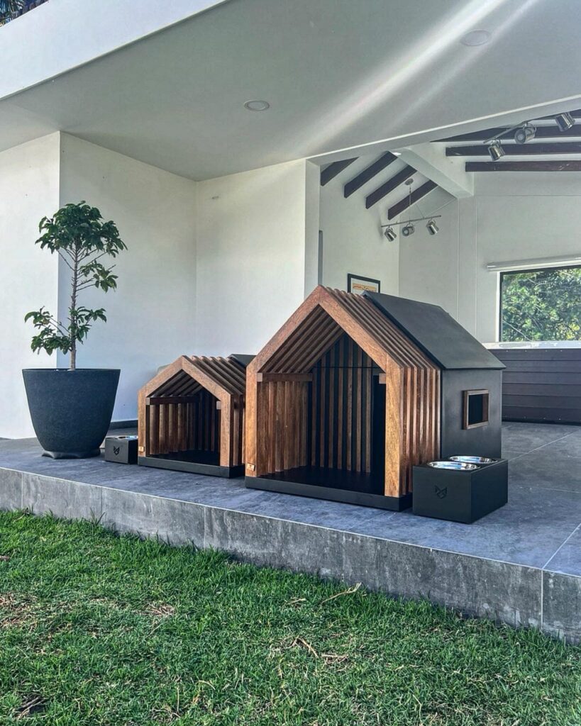 Cedar wooden dog house with turf flooring and glass door