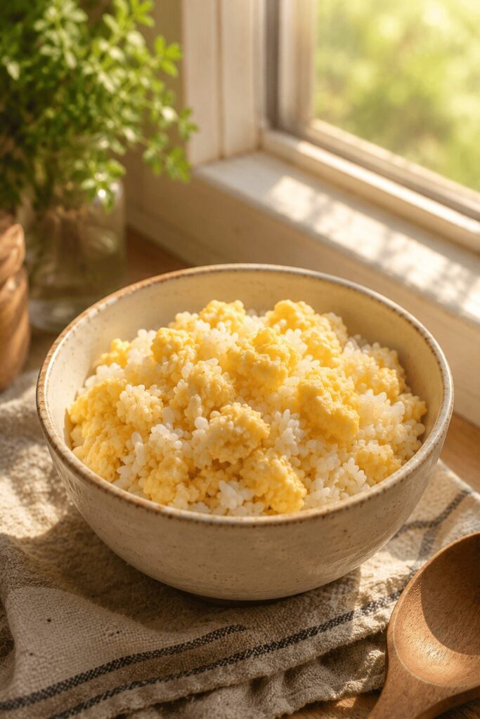 Comforting one-pot egg and rice recovery meal for sensitive stomach dogs