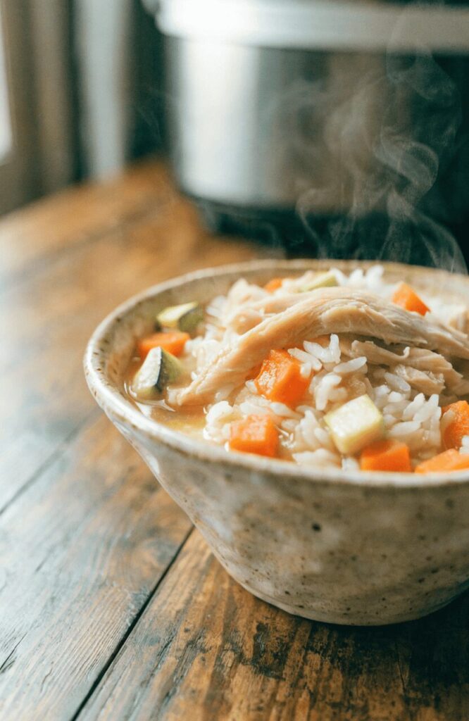 Slow cooker chicken and rice stew for dogs with sensitive stomachs