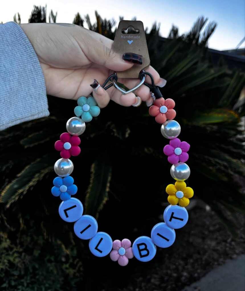Beaded dog collar pattern ideas with flower beads and name plate