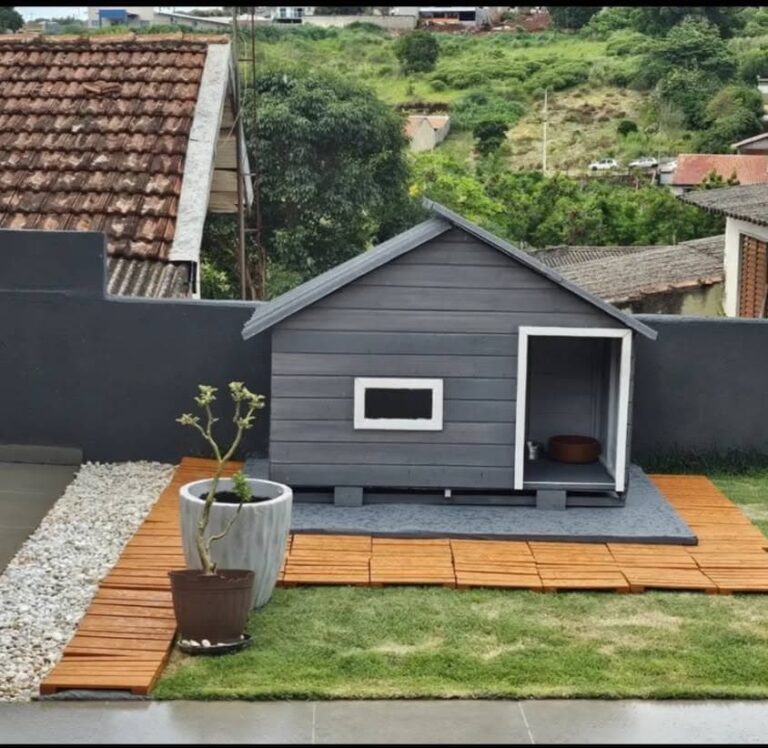 grey painted modern pallet dog house